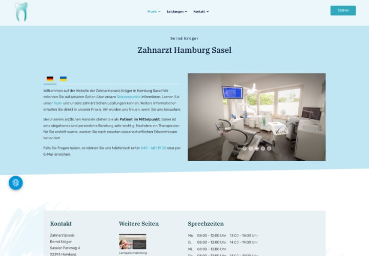 Neue Homepage Zahnarztpraxis Bernd Krüger in Hamburg Sasel von ArztpraxisHeute - Digitales Praxismarketing